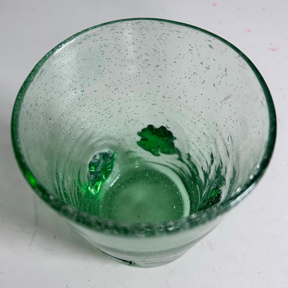 Green bubble Highball glass shamrock clover vintage embossed barware‎ Irish